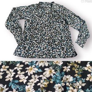 Loft Floral Long Sleeve Ruffle Mock Neck Blouse